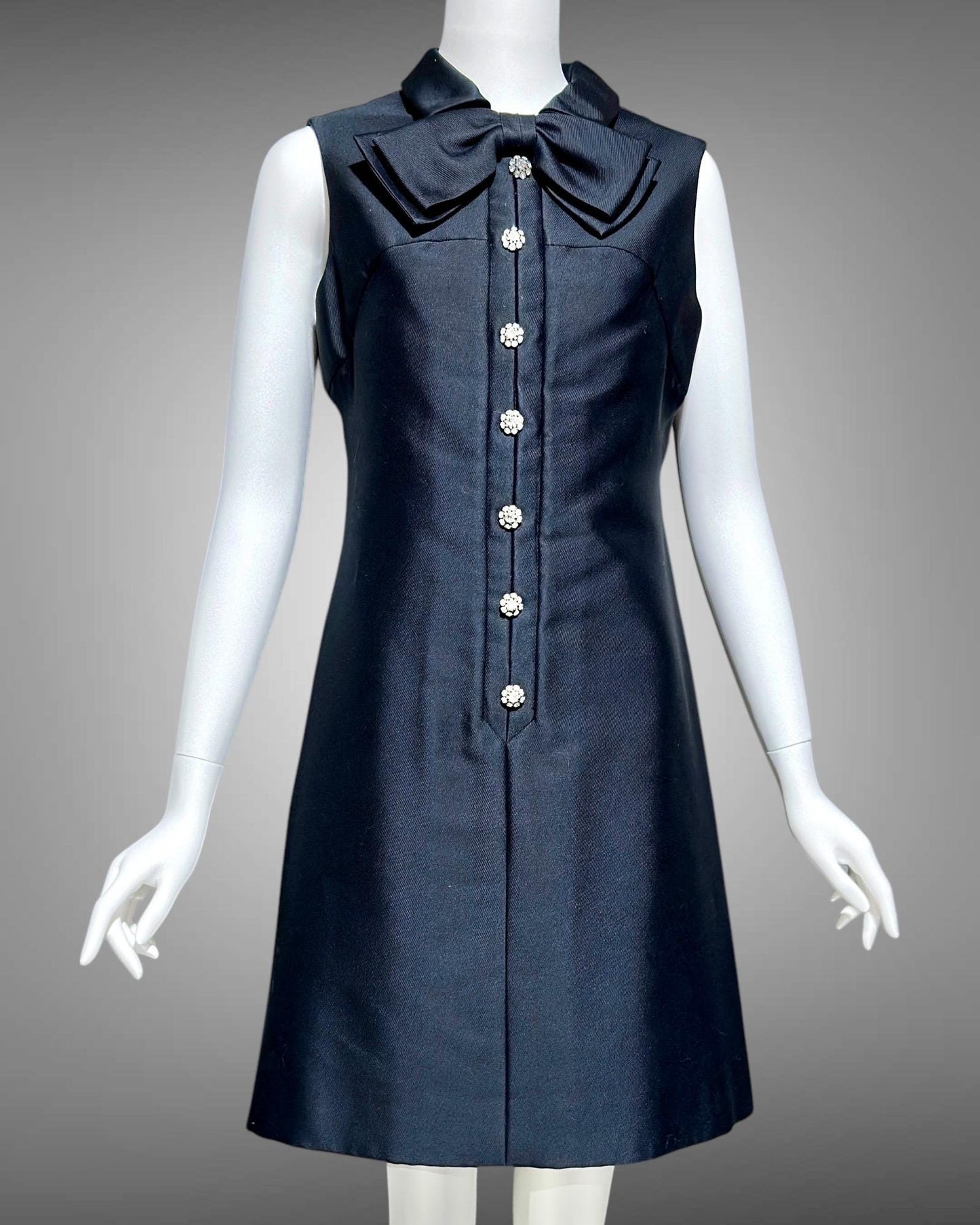 PAT SANDLER Vintage mod party dress, 1960s Black sassy shift evening dress, preppy cocktail dress