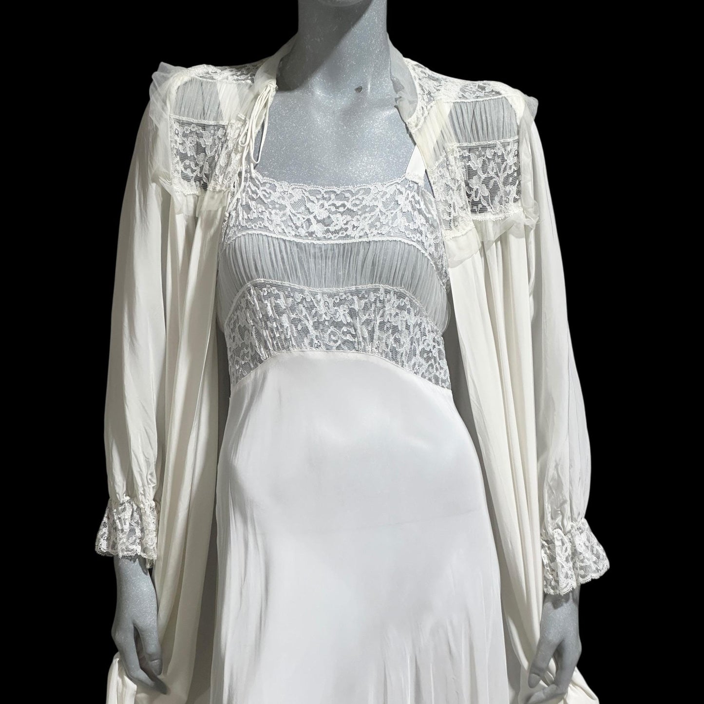 TULA Vintage 1940s Nightgown Robe Set: Bridal White Peignoir Dressing Gown & Slip Dress
