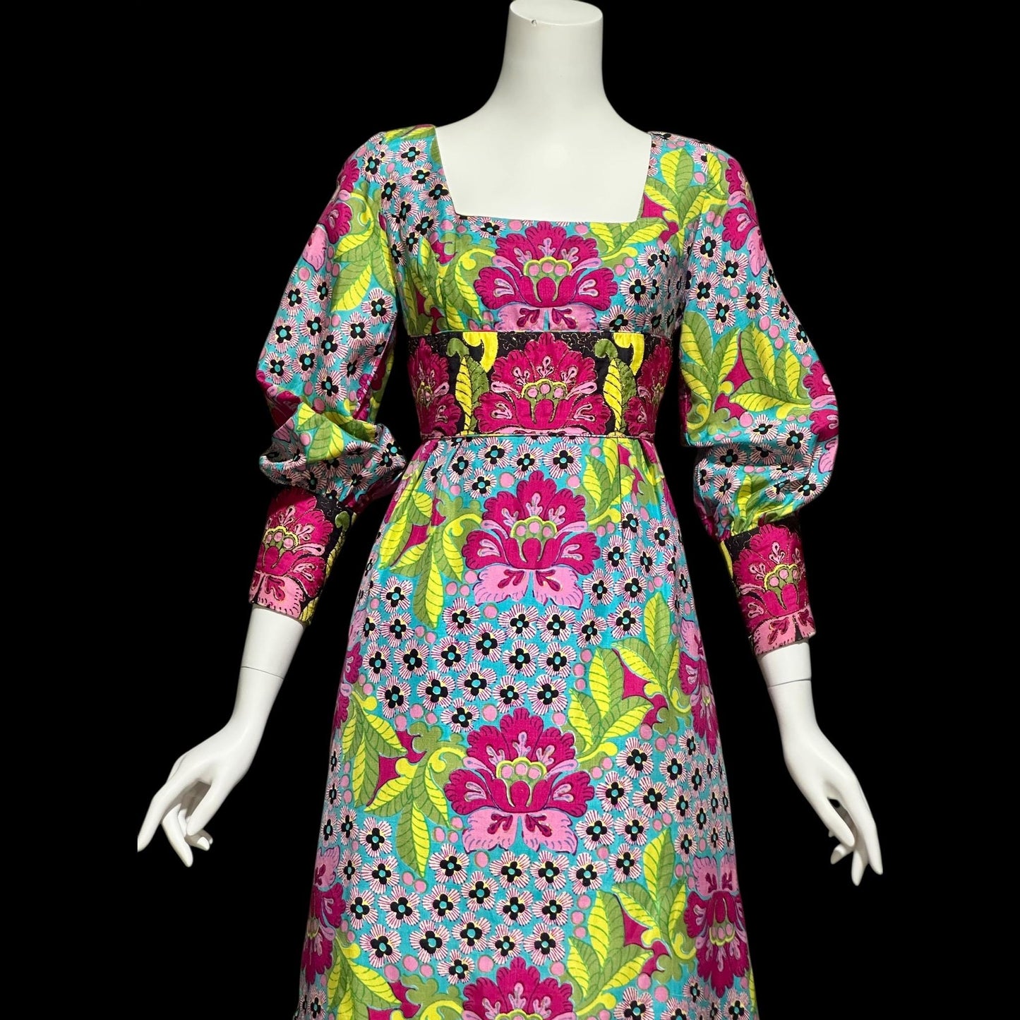DESIGN THAI BANGKOK, Bergdorf Goodman, vintage 1960s dress, 100% silk floral maxi dress