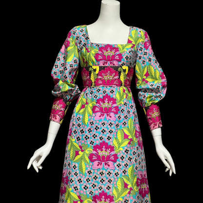 DESIGN THAI BANGKOK, Bergdorf Goodman, vintage 1960s dress, 100% silk floral maxi dress