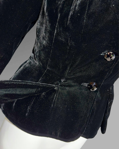 BONWIT TELLER, vintage 1940s black velvet jacket coat, fitted princess cut new look, nipped waist