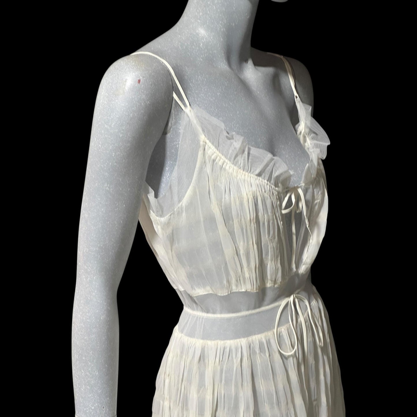 IRIS vintage 1930s Nightgown slip dress, ethereal white sheer waffled nylon lingerie dress
