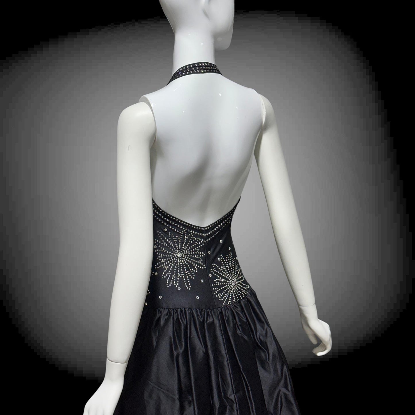 1970s Halter Party Mini Dress: Vintage black bubble skirt with rhinestone studs