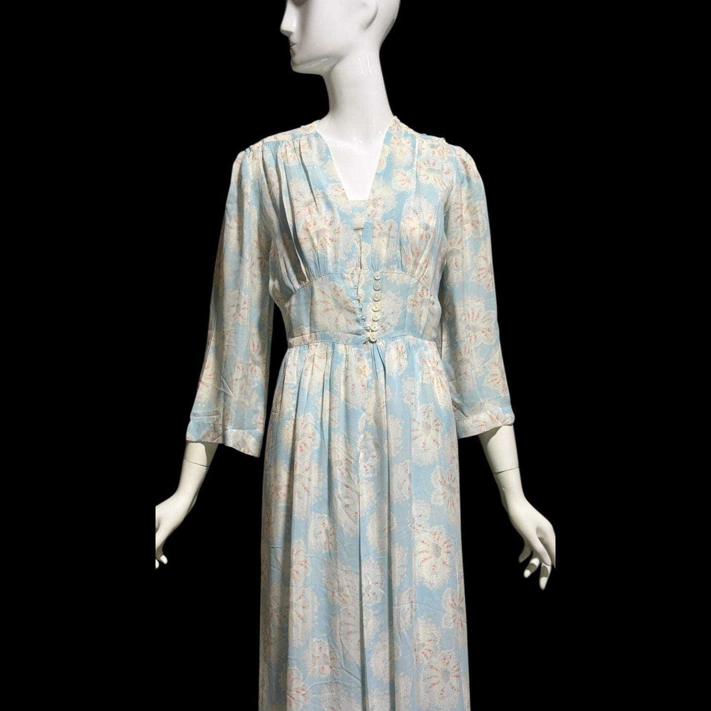 RADCLIFFE vintage nightgown robe set, 1940s FLORAL blue bias cut lingerie slip dress peignoir