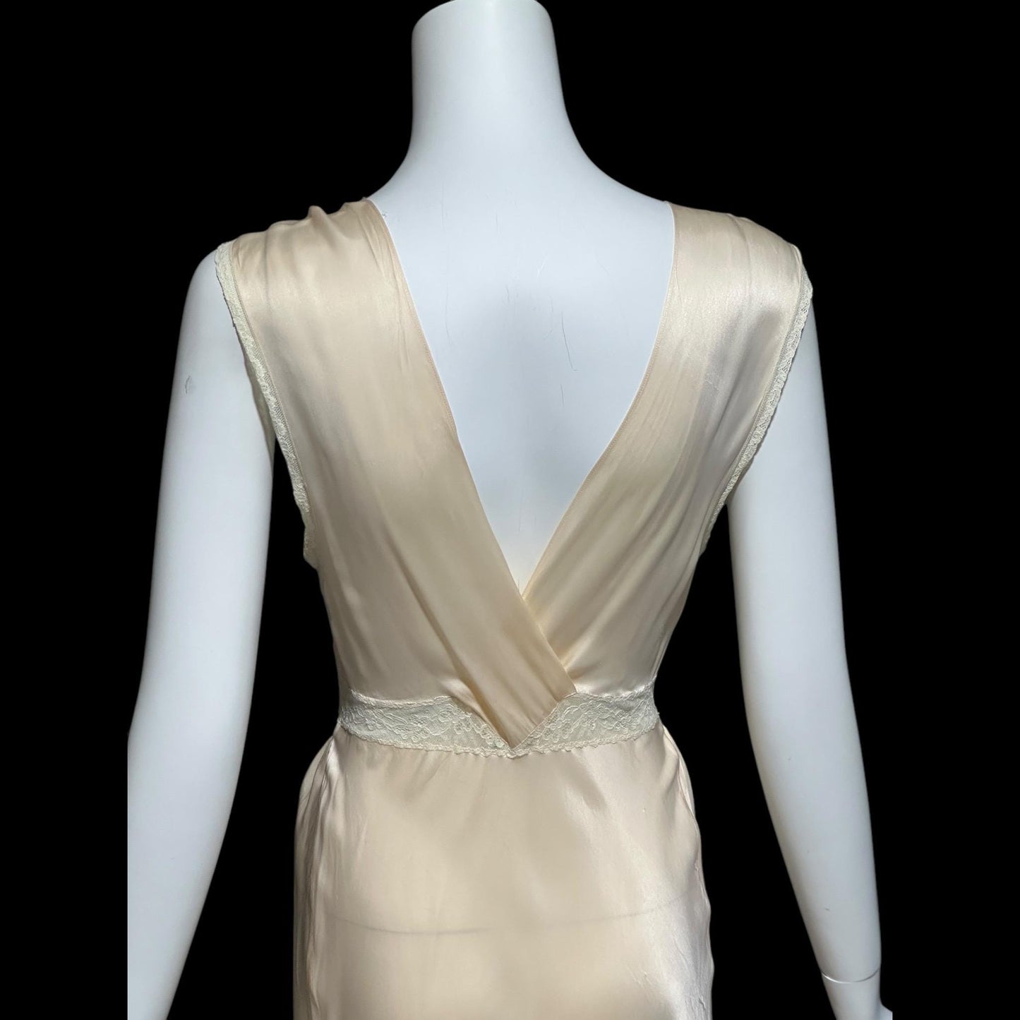 LAROS, vintage 1940s nightgown slip dress, soft peach bias cut Bemberg rayon slip dress