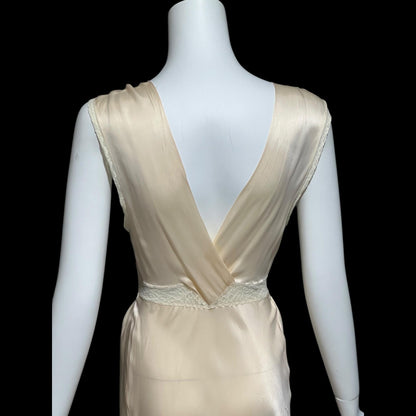 LAROS, vintage 1940s nightgown slip dress, soft peach bias cut Bemberg rayon slip dress