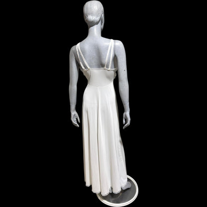 YOLANDE vintage Nightgown slip dress, 1940s white full length ruffled nylon lingerie dress