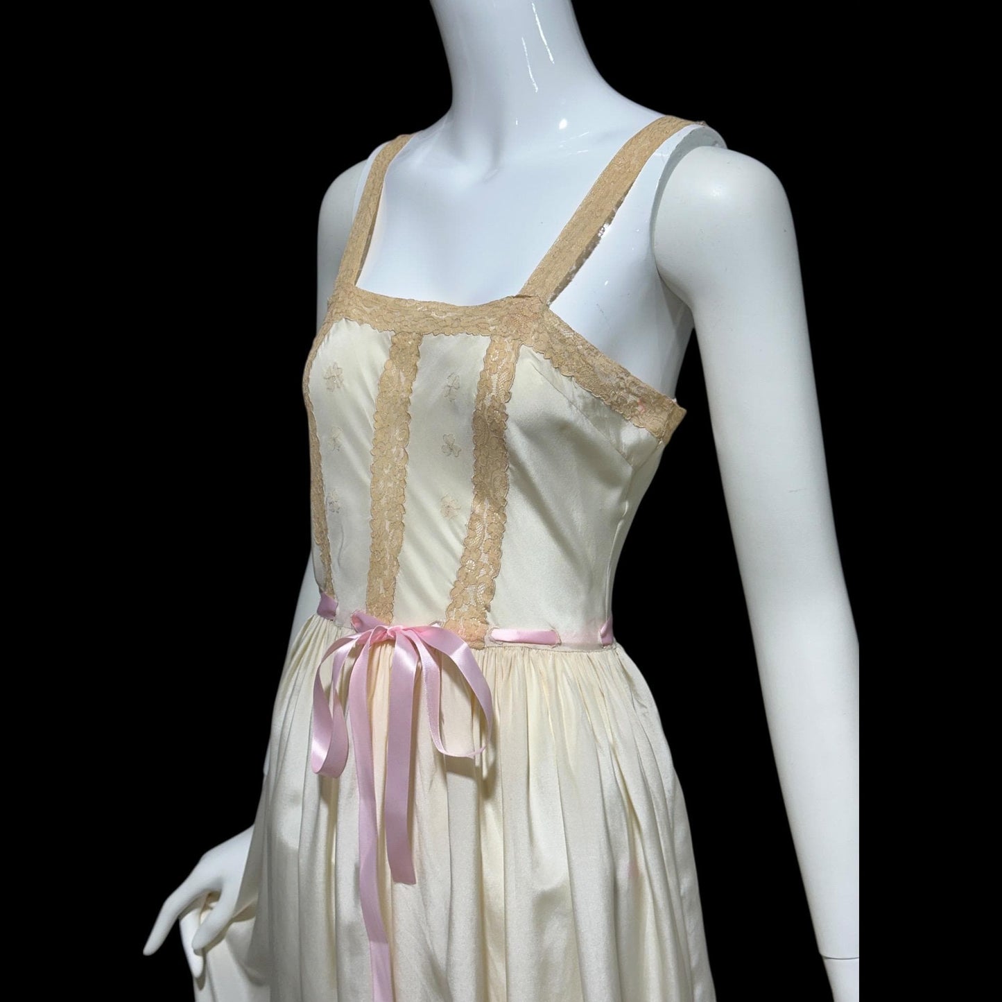 VERONICA vintage 1940s Silk Nightgown slip dress, Hand Made Pure Silk embroidered lace slip dress