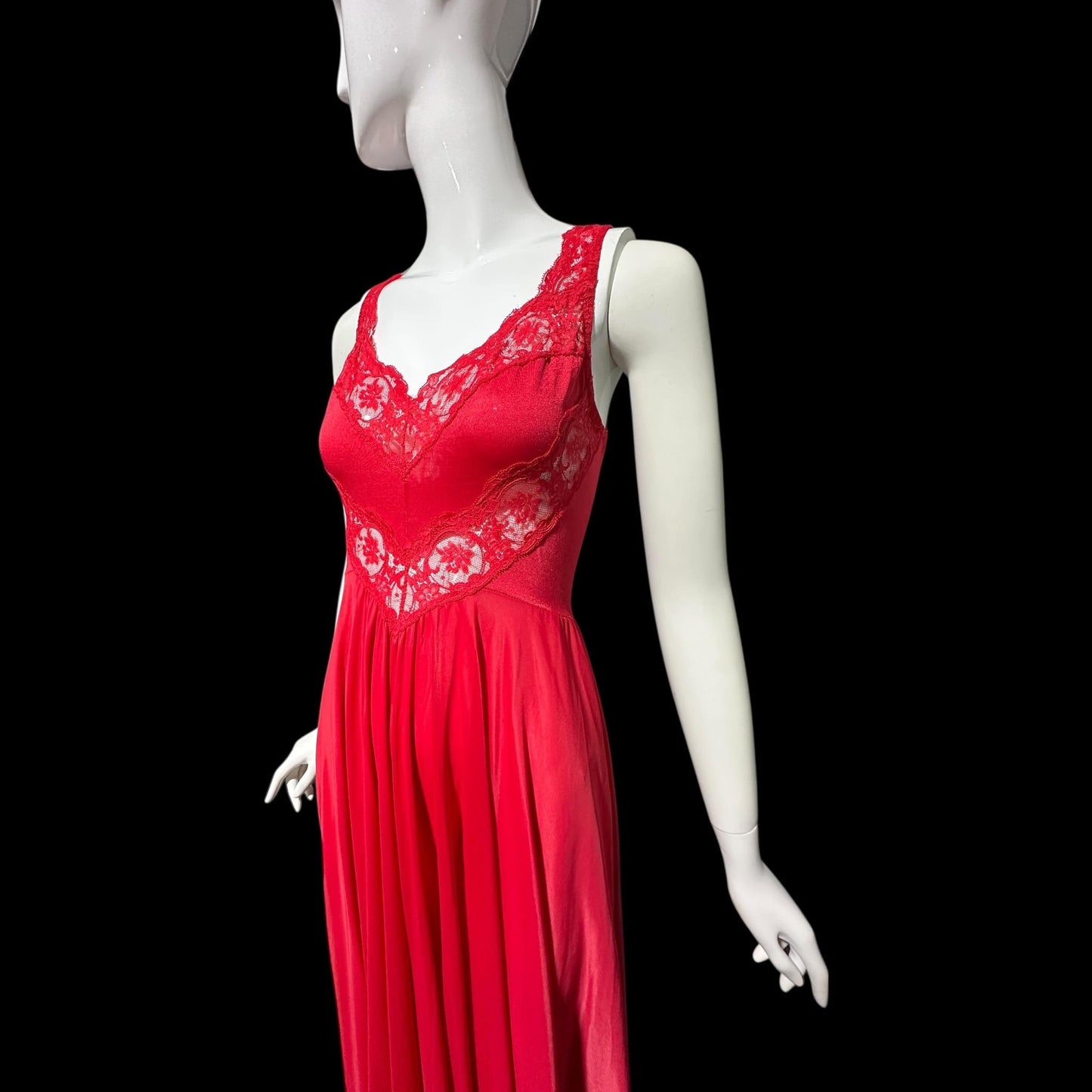 OLGA vintage 1980s nightgown slip dress, 9295 Bodysilk Lipstick Red full sweep night gown dress, stretchy