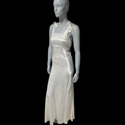 1940s vintage Nightgown slip dress, Shiny bias cut bridal white full length night dress
