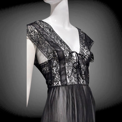 MYRA JOY Vintage 1950s Nightgown Lingerie Dress: Sheer Black Nylon Lace Slip Dress