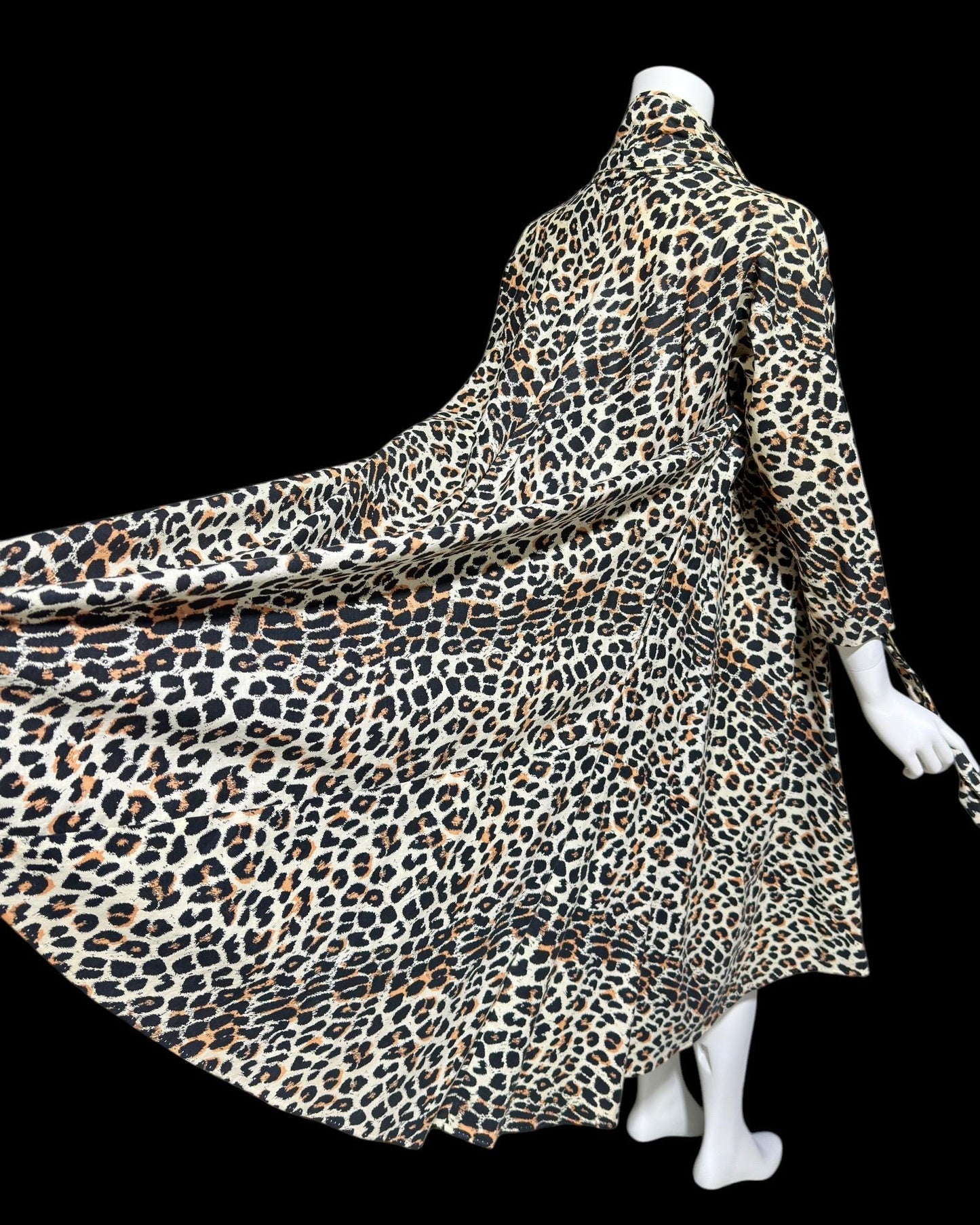 MAXAN vintage 1950s evening swing coat, cotton animal print duster cocktail wrap dress