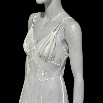 LUCIE ANN Lingerie Vintage 1950s Nightgown: Totally Sheer white full sweep night gown