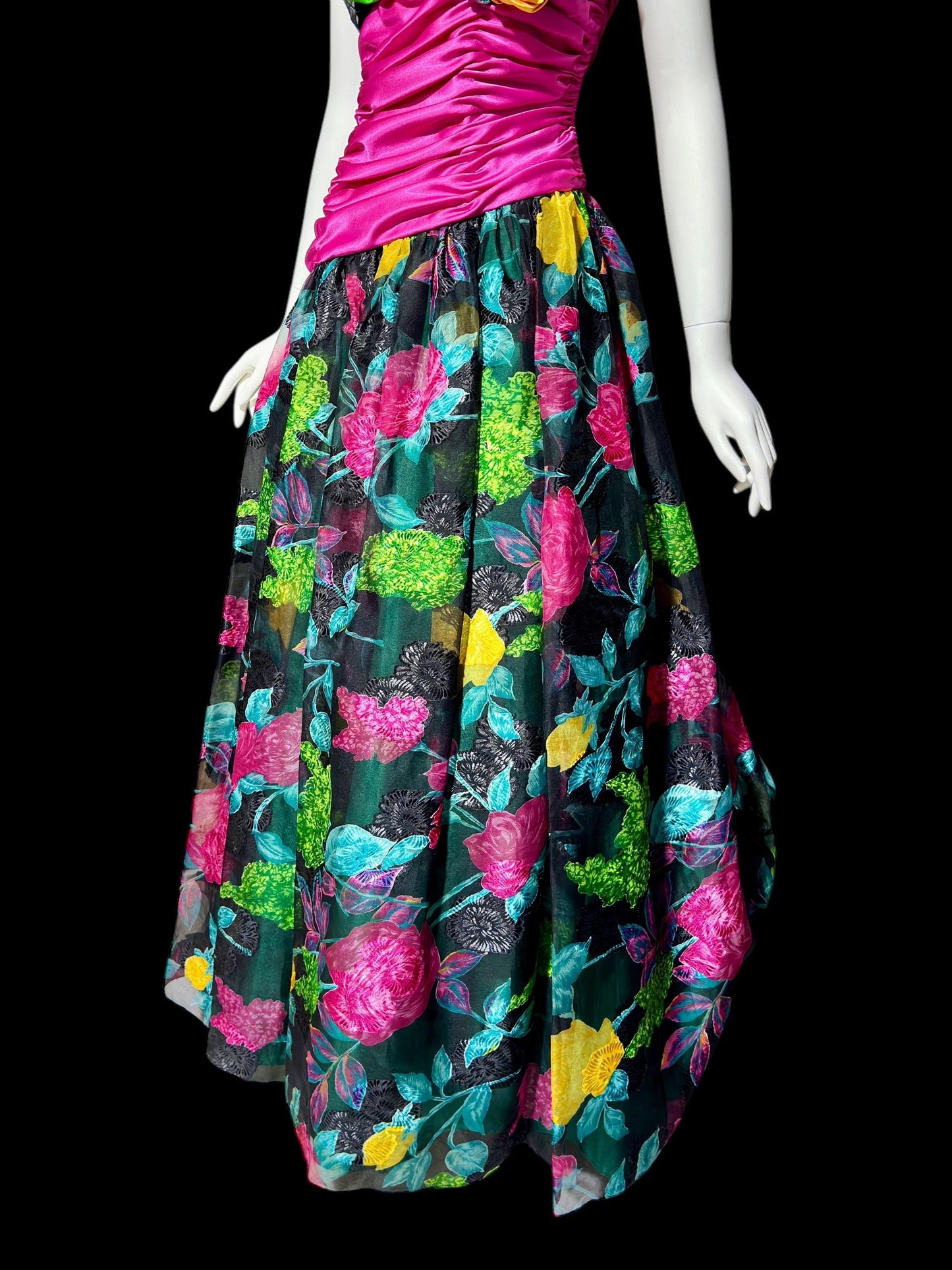 EUGENE ALEXANDER 1980s vintage evening dress, floral rosette floral ball gown, 38 bust