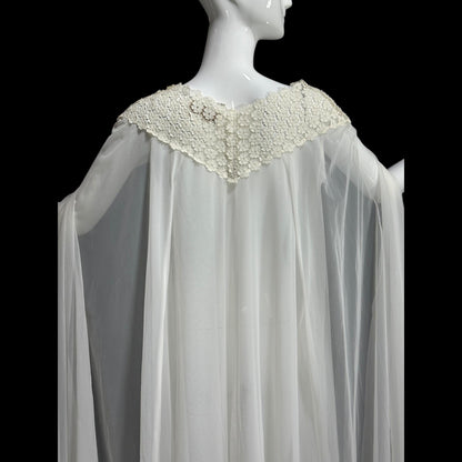 COUTURE INTERNATIONALE by Norman Hartnell, vintage dressing gown, 1960s sheer double chiffon white robe