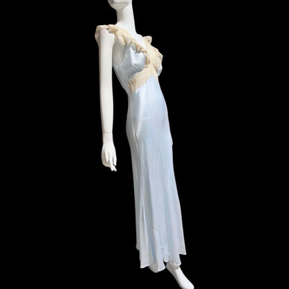 1940s vintage nightgown slip dress, INTERNATIONAL, dusty blue rayon lingerie dress