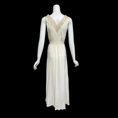 YOLANDE vintage 1930s Nightgown slip dress, Hand Made pure silk ecru wedding night dress