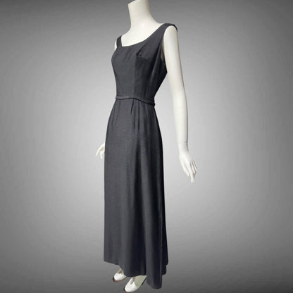 FRANK JELLEFF, vintage 1960s evening dress gown, black formal dress, Deep dive backless