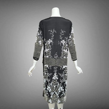 HOUSE OF ADAIR, vintage 1920s party dress, black and white shift beaded flapper dress, heavy beading