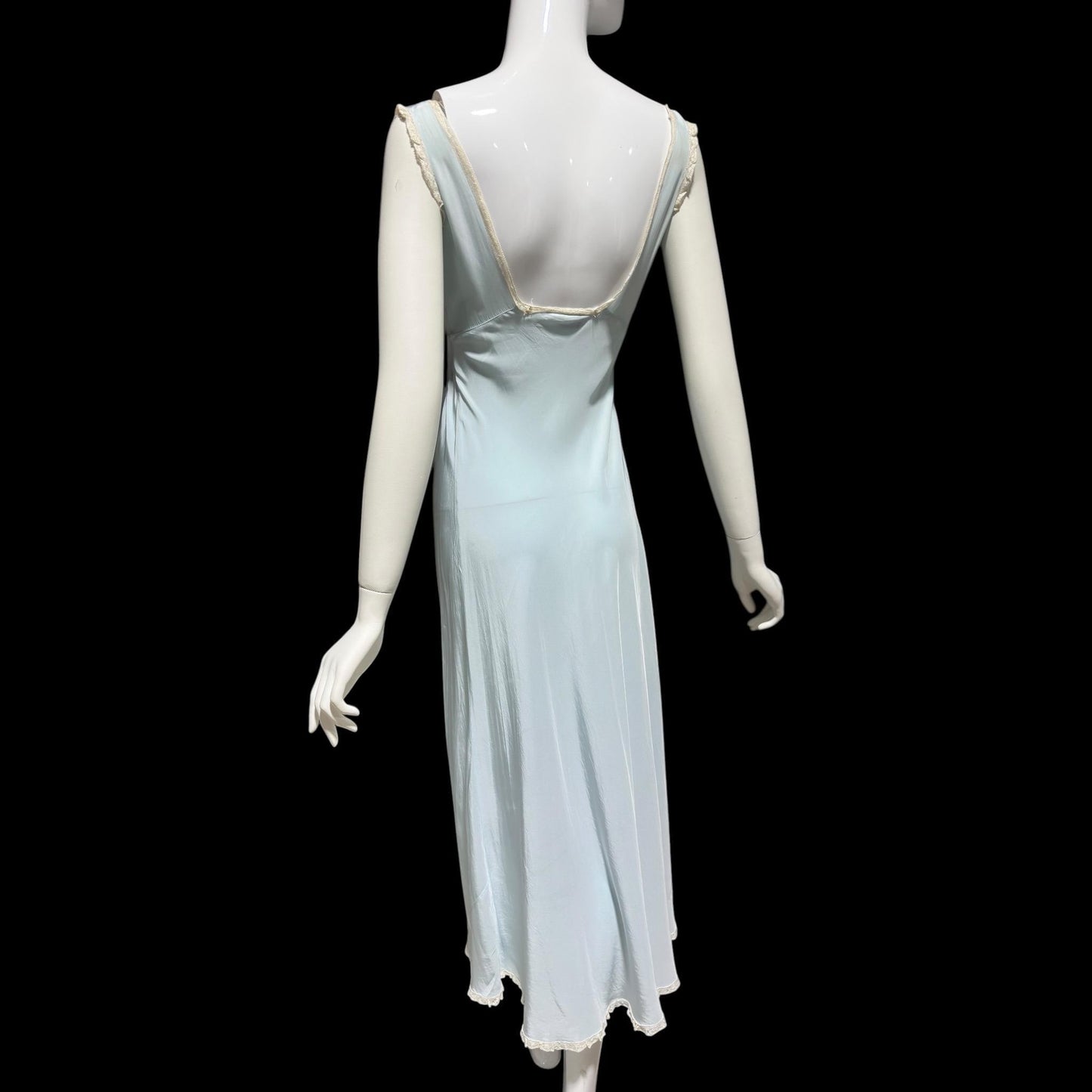 TROUSSEAUX vintage 1940s nightgown slip dress, powder blue rayon lingerie dress, full length