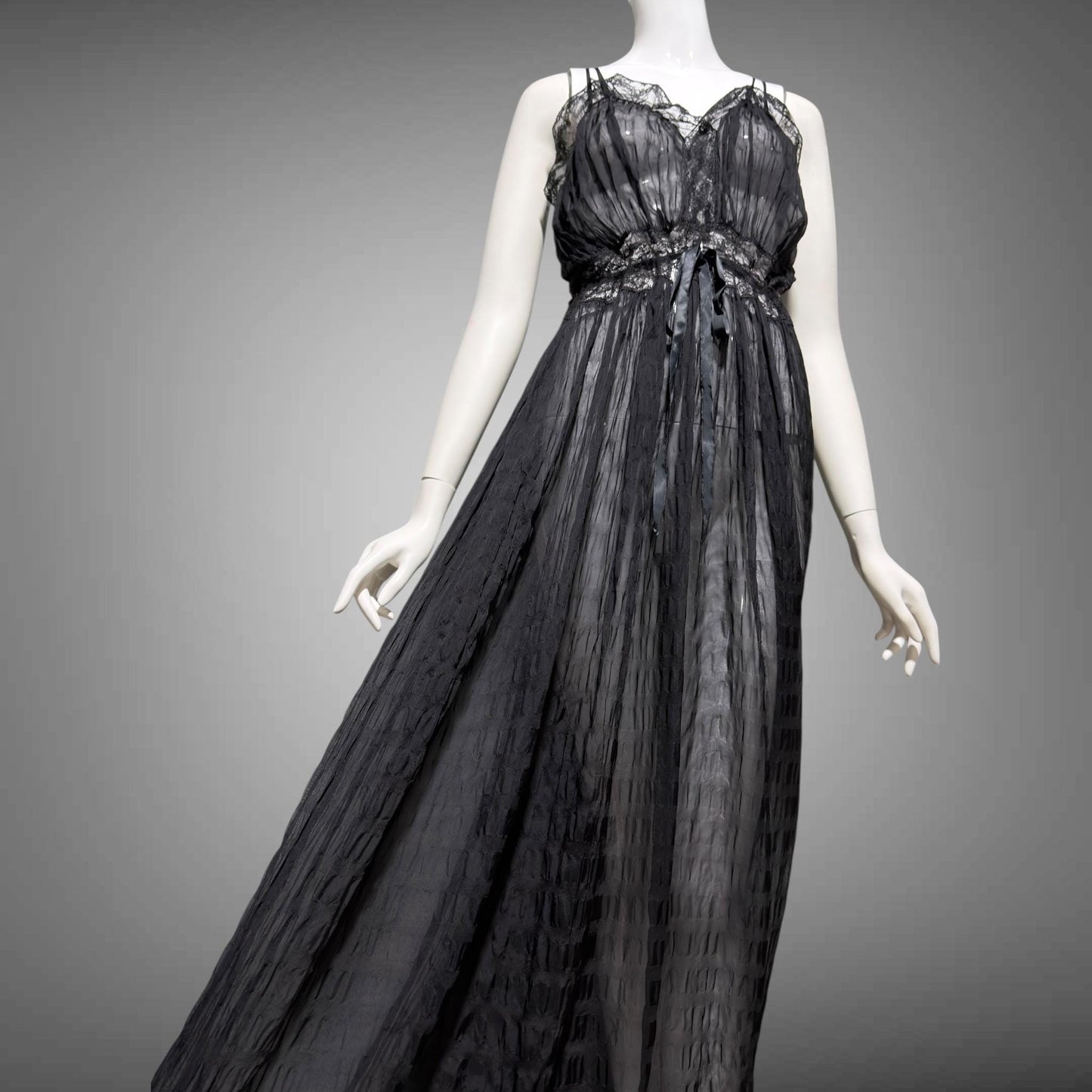 TULA vintage 1940s Nightgown slip dress, sultry black sheer waffled nylon lingerie dress, large