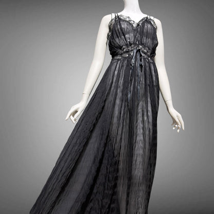 TULA vintage 1940s Nightgown slip dress, sultry black sheer waffled nylon lingerie dress, large
