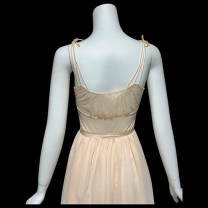 LUXITE KAYSER, vintage 1940s nightgown slip dress, sheer peach nylon full length night dress, small