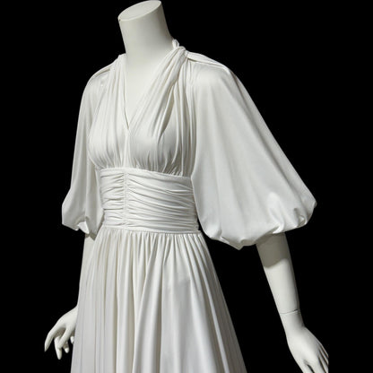 JACK HARTLEY, vintage 1970s evening gown dress, white jersey summer party dress