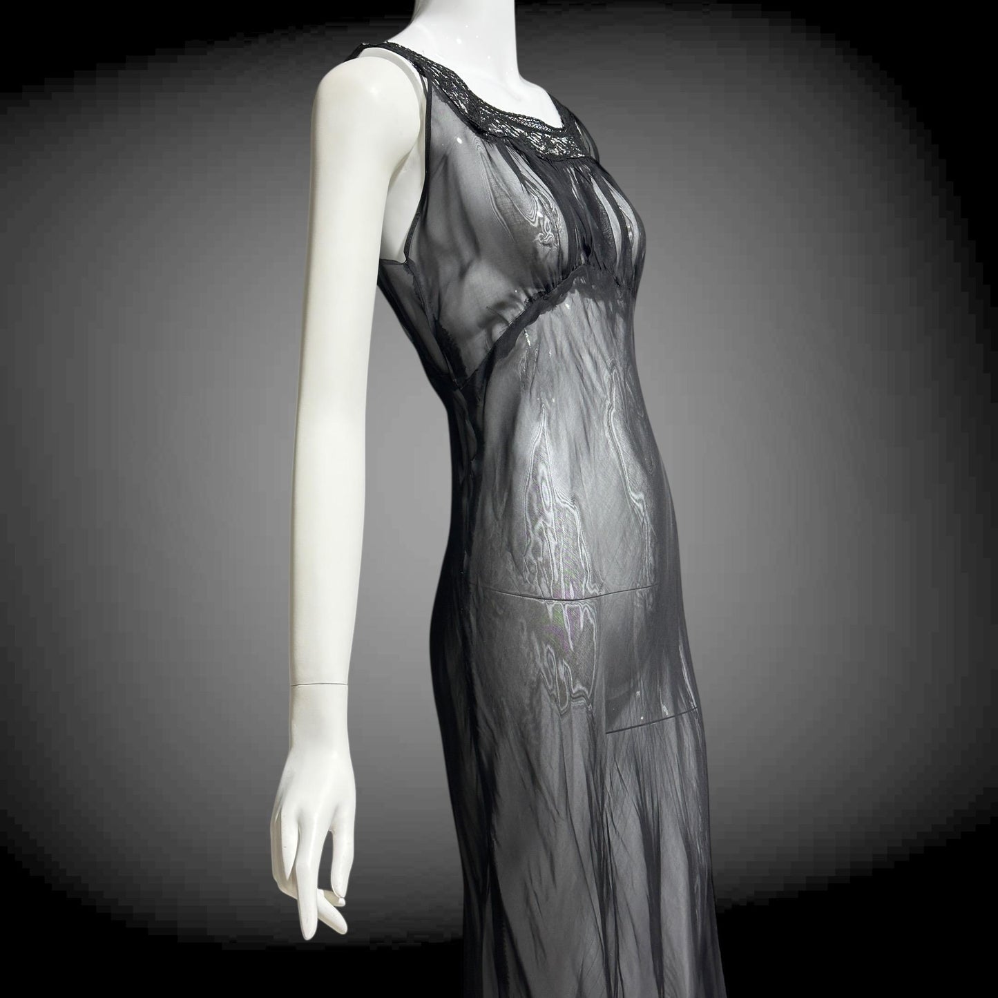1930s vintage Nightgown slip dress, sheer sultry black night dress, bias cut with lace