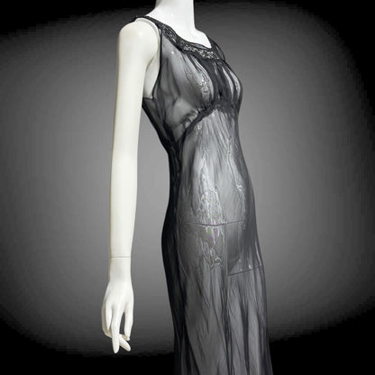 1930s vintage Nightgown slip dress, sheer sultry black night dress, bias cut with lace