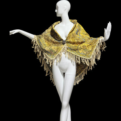 1800s Antique Vintage Silk Tapestry, Victorian Russian fringed jacquard shawl, Tablecloth or Wrap