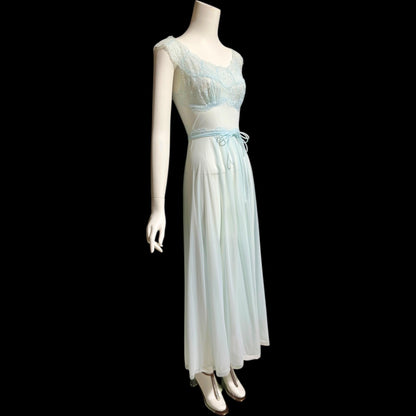 VANITY FAIR, vintage 1950s Nightgown Slip Dress, Sheer Powder Blue Nylon Lace House Dress