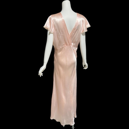 SHIRLEY RAY, vintage 1940s nightgown, Shiny baby pink bias cut rayon slip dress, full length