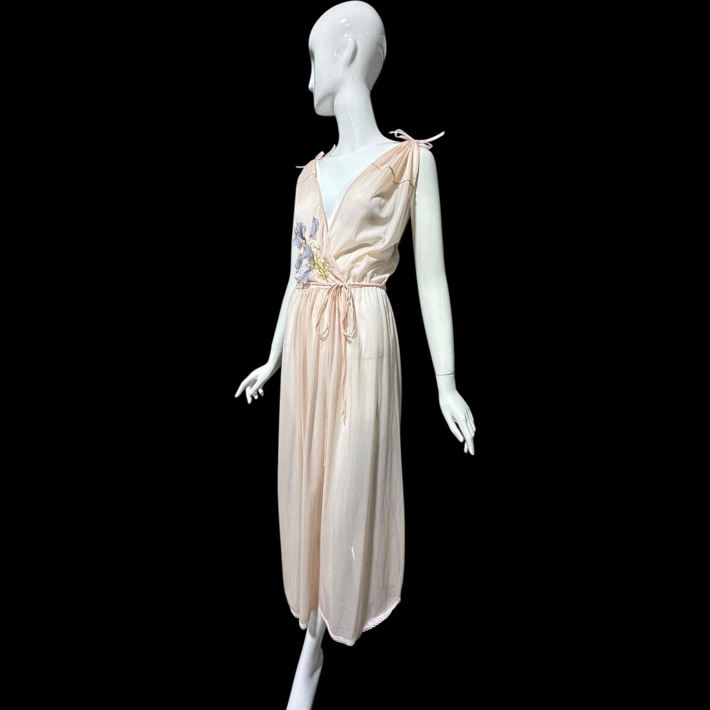KICKERNICK Vintage 1940s Nightgown Slip dress: Sheer Pink Grecian Goddess gown with flowers