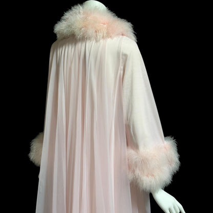 LUCIE ANN Claire Sandra dressing gown robe, vintage 1960s frothy pink full sweep marabou gown