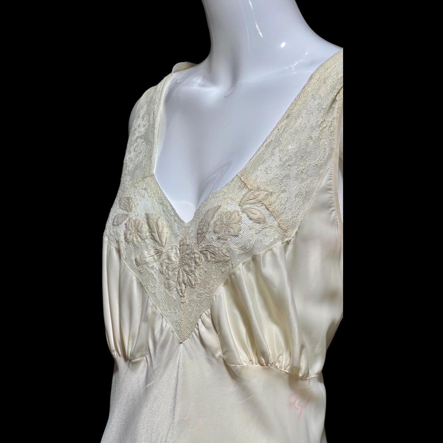 LAURA LANE Vintage Nightgown slip dress, 1940s pearly white satin Lingerie Dress, Medium