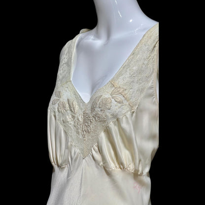 LAURA LANE Vintage Nightgown slip dress, 1940s pearly white satin Lingerie Dress, Medium