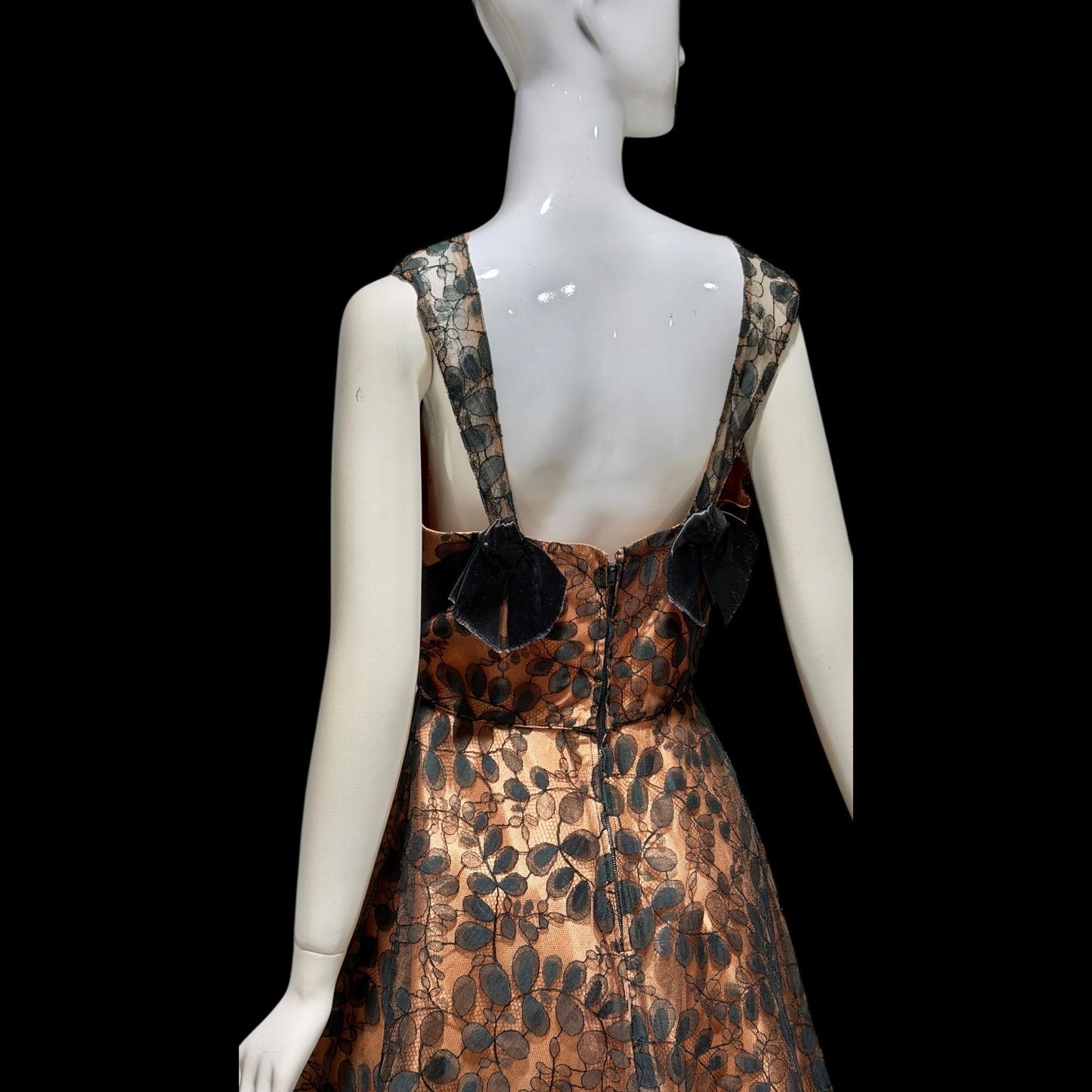 1950s vintage evening party dress, black lace fit flare cocktail dress, Medium