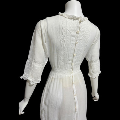 1900s Antique Victorian wedding dress, vintage white batiste cotton gown, Edwardian bride