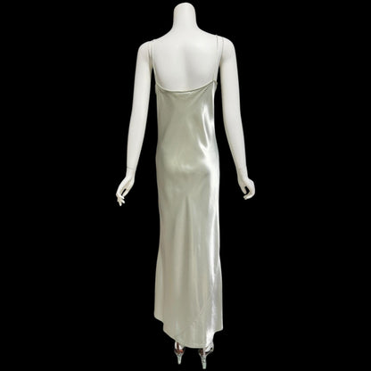 BONNIE STRAUSS, vintage 1990s slip dress, shiny satin bias cut sheath embroidered gown, 1940s style gown