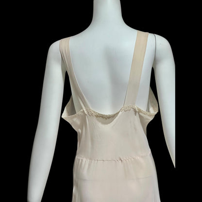 1930s Rayon & Silk Slip Dress: Vintage Bias Cut Pale Pink Nightgown, Lace Trim