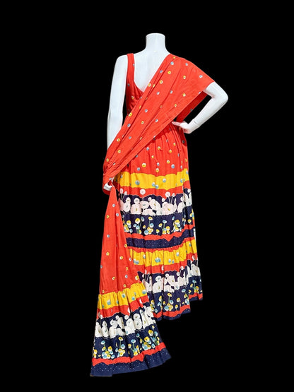 SHANNON ROGERS Jerry Silverman, vintage 1960s floral evening sundress, Border print w/ matching shawl