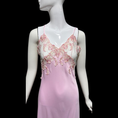 TERESA vintage Y2K nightgown robe set, Made in Italy, sheer pink lace sheath slip dress and peignoir set