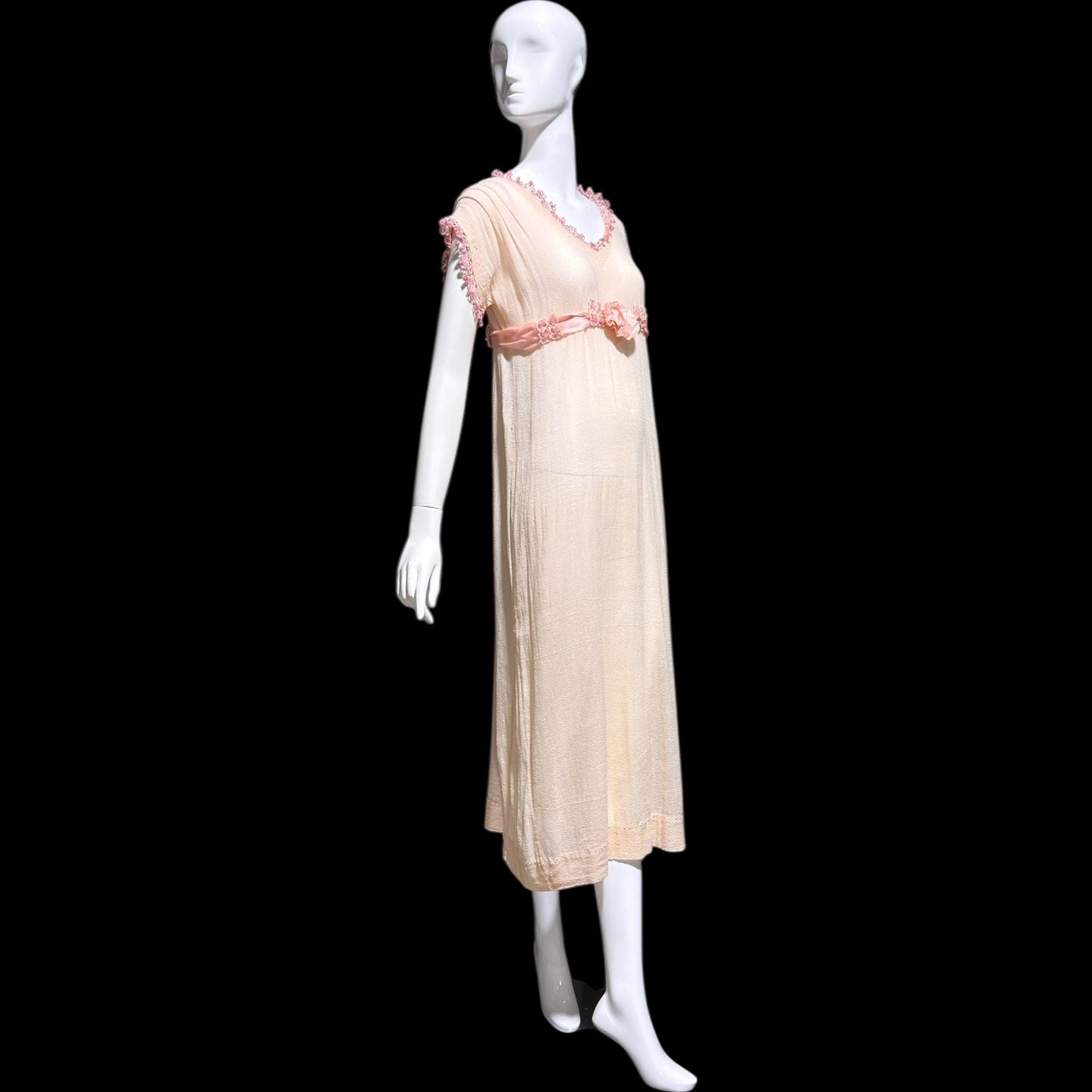 1920s vintage nightgown dress, Romantic Dusty pink cotton gauze muslin lingerie dress with needlework