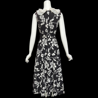 COCO CALIFORNIA, Vintage 1970s maxi dress, Black and White cotton cocktail dress, Ruffled collar