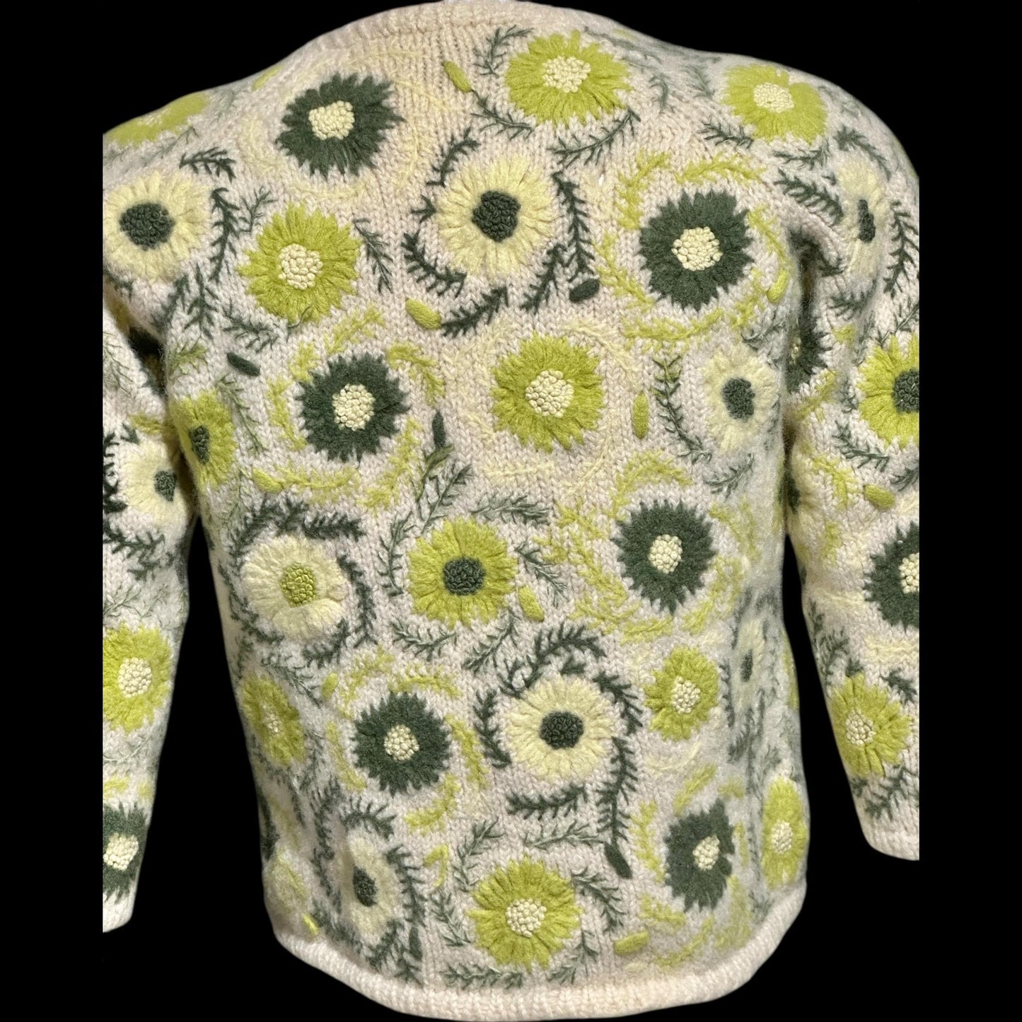 GENE SHELLY vintage 1950s cardigan sweater, open front embroidered wool cropped sweater