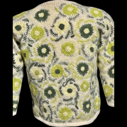 GENE SHELLY vintage 1950s cardigan sweater, open front embroidered wool cropped sweater