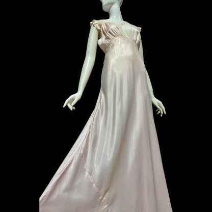 1940s Pink bias cut Nightgown: Vintage Pale pink Old Hollywood Slip Dress