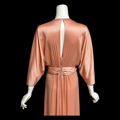 ESTEVEZ vintage 1970s evening dress, peachy copper jersey knit Goddess hostess dress