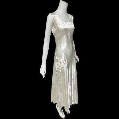1940s vintage wedding dress, shimmering white satin tea length bridal ball gown
